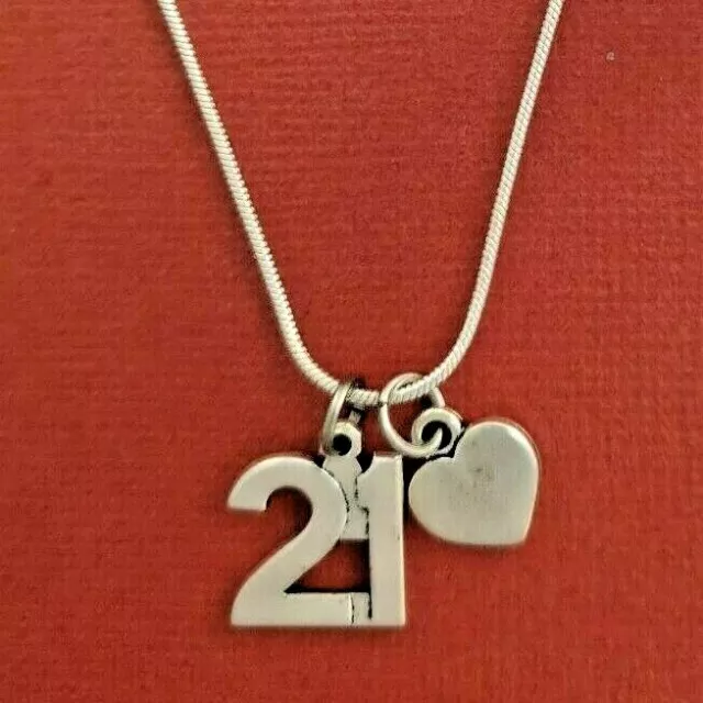 21st Necklace Silver Plated heart gift for Number 21 Birthday Anniversary Charm