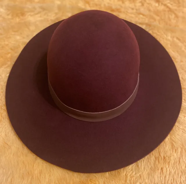 New Anthropologie Hat Attack Burgundy 100% Wool Floppy Wide Brim Hat