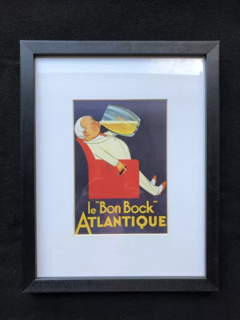1999 Le "Bon Bock" Atlantique 11x14 Framed Vintage Beer Ad Art Deco Poster EUC