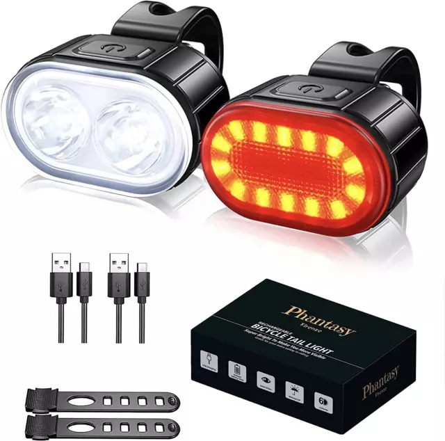 Luci Bicicletta Led, Luci Bici Ricaricabili USB Impermeabil,Set Luce Bici Anteri