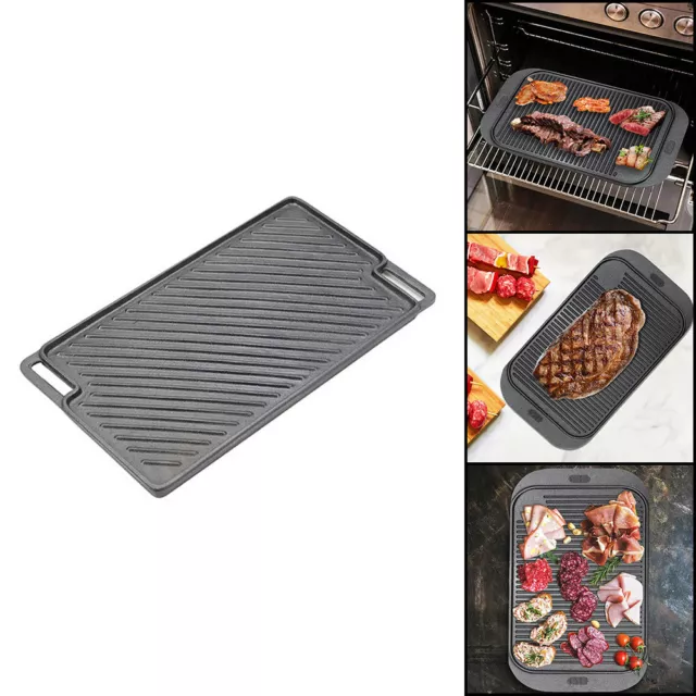 Large Cast Iron Griddle Plate Grill Frying Pan Reversible Tray BBQ Skillet Plate