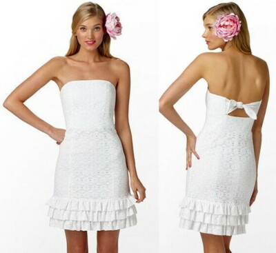 Lilly Pulitzer Franco Lace White Petal Pusher Ruffle Tie Back Strapless Dress
