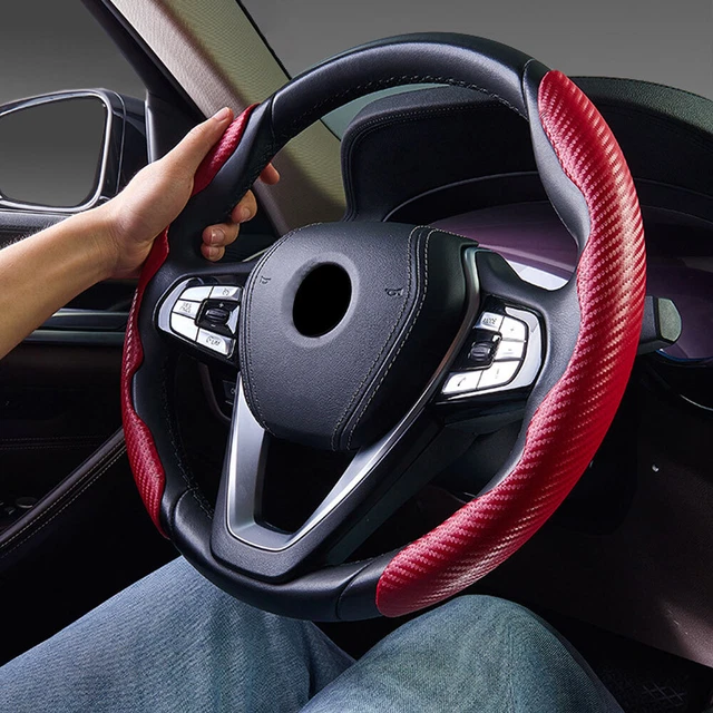 2Pcs Red Carbon Fiber Car Steering Wheel Cover Booster Non-Slip Trim Accessories