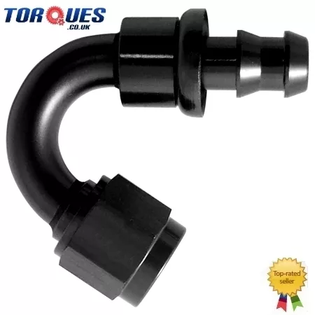 AN -6 (6AN JIC AN6) 150 Degree Push-On Socketless Fuel Hose Fitting Black