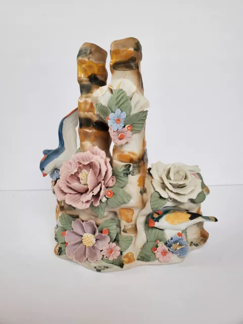 Vintage Capodimonte? Flower Floral/Bird  Porcelain Figurine/Statue*Made In Italy