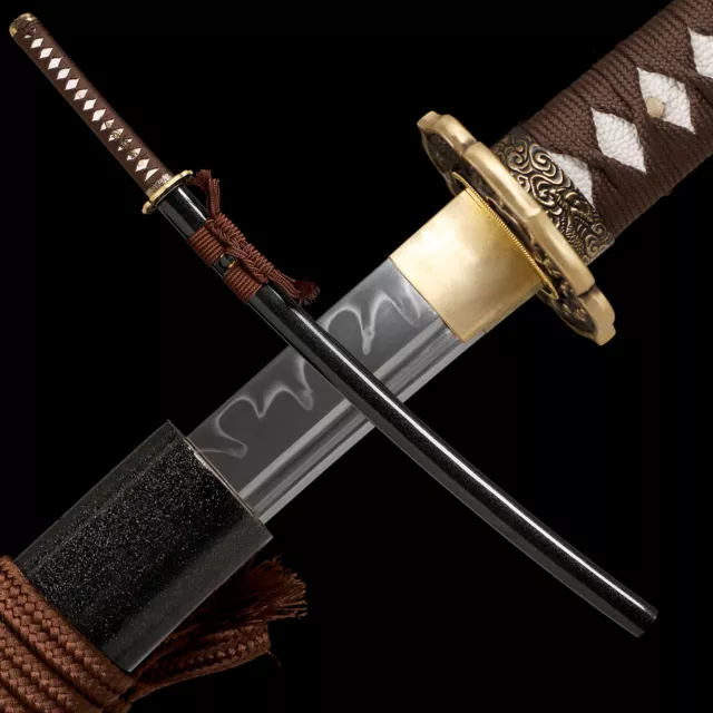 Katana Japanese Samurai Sharp Functional Sword Clay Tempered Folded T10 Steel