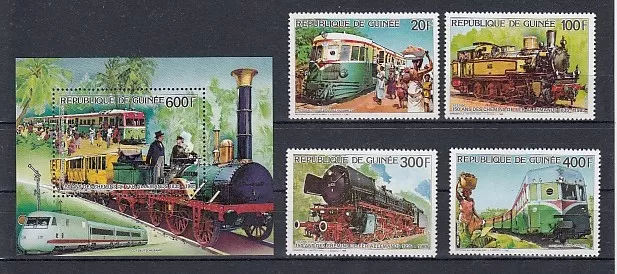 D. Eisenbahn - Lokomotiven  Guinea  1118-21 + Block 224 A  **  (mnh)