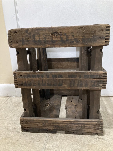 Antique pureoxia distilled water wooden crate With Moxie Logo Branded into Wood