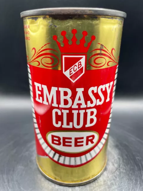 Embassy Club Empty Flat Top Beer Can. Metropolis Brewing, Trenton, New Jersey