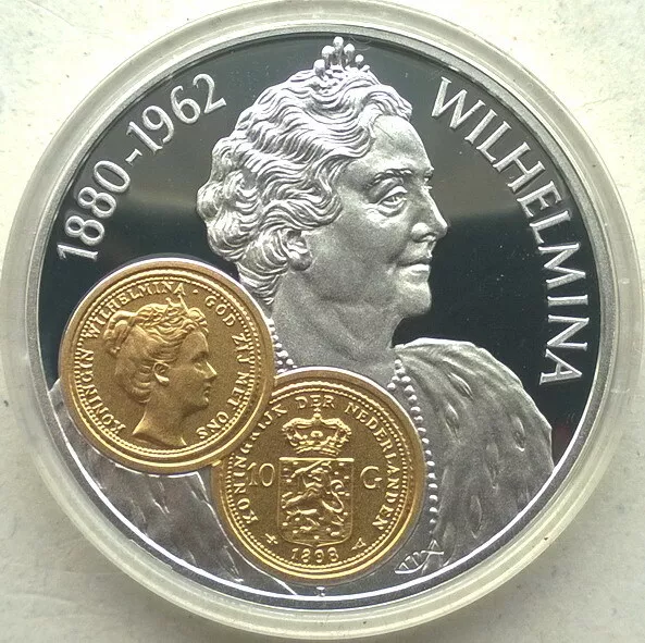 Netherlands Antilles 2001 Wilhelmina 10 Gulden Gold Silver Coin,Proof