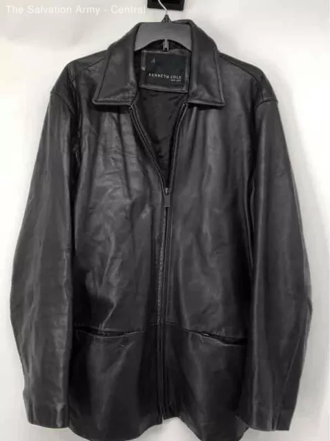 Kenneth Cole New York Mens Black Leather Long Sleeve Full-Zip Jacket Size Large