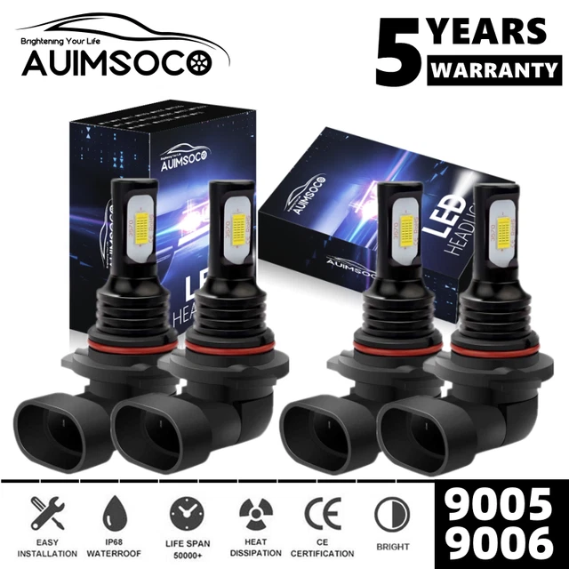 9006 9005 LED Headlights Kit Combo Bulbs White 6500K High Low Beam Super Bright