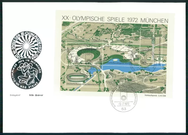 BRD BLOCK 7 OLYMPIA-BLOCK MÜNCHEN 1972 OLYMPIA-STADION SCHMUCK-FDC "BONN" u57