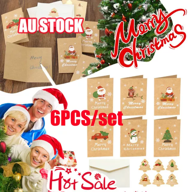 6pcs/set Christmas Kraft Gift Card Santa Claus Xmas Party Envelope Sticker JL