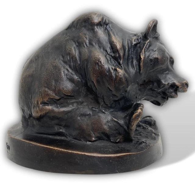 STATUE SCULPTURE EN Bronze Doré De L'Ours Noir Rugissant Du Chalet De