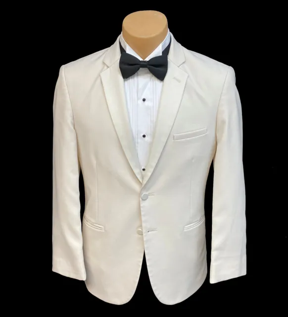 Men's Jean Yves Ivory Tuxedo Jacket Satin Notch Lapels Modern Fitted Slim Fit