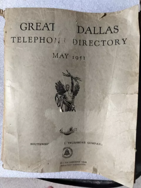 1951 Greater Dallas , TX  Directory Southwestern Bell Telephone Company