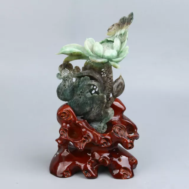Chinese Exquisite Hand-carved lotus carving Dushan Jade statue