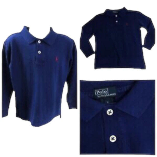 Girls Ralph Lauren Polo Shirt AGE 5 Blue Cotton Mesh Logo Long Sleeve Top