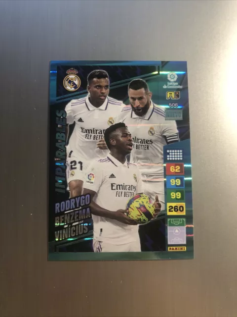 Carta nueva imparable adrenalyn Benzema, Vinicius, Rodrygo.