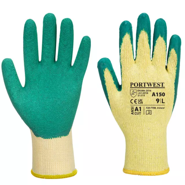 12 x Portwest A150 Latex Rubber Work Wear Safety Grip Gardening Builder Glove 2