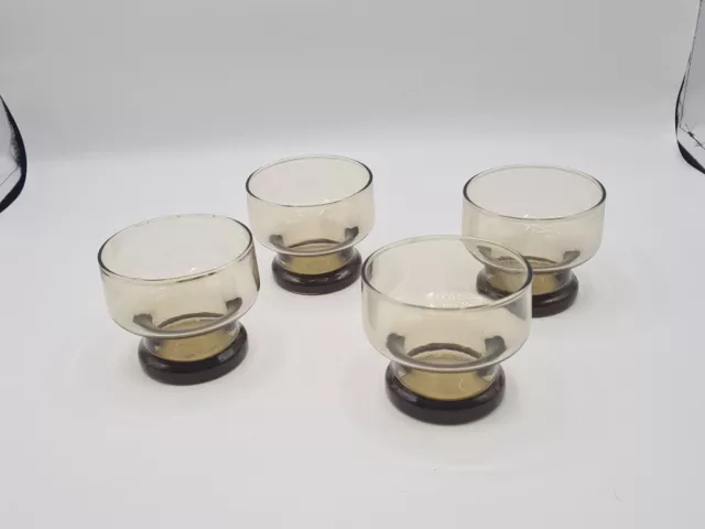 Vintage Set of 4 Mid Century Modern Smoked Glass Dessert Bowls 70's Retro