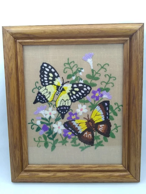 "Obras de arte de credela enmarcada vintage con flores y mariposas 12,5"" x 10"