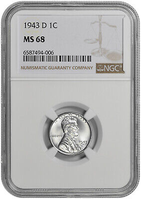 1943 D 1c Lincoln Steel Wheat Cent NGC MS 68