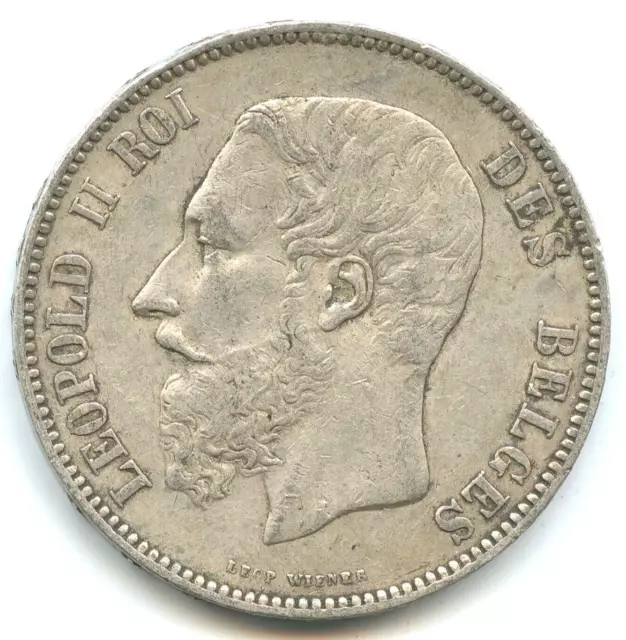 Belgique 5 francs argent Léopold II 1876 n°2090