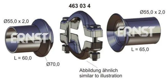 ERNST Reparatursatz Abgasrohr 463034 55 für PEUGEOT 55mm Katalysator nach AUDI 2