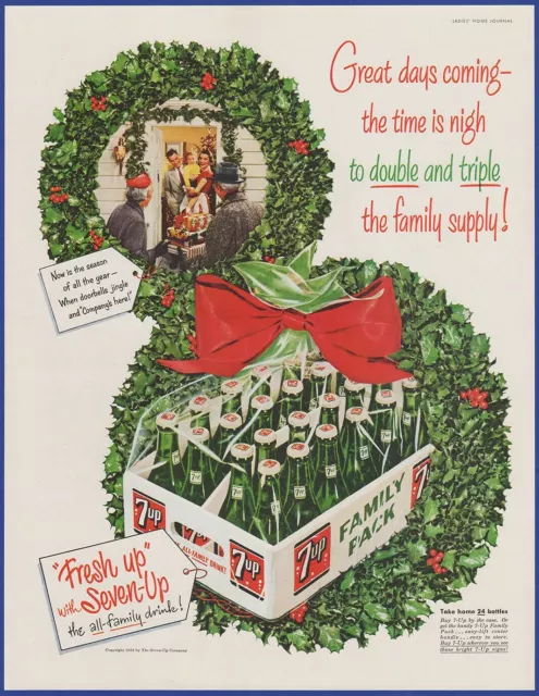 Vintage 1954 7UP 7 UP Soda Pop Christmas Holiday Fresh Up Seven-Up 50's Print Ad