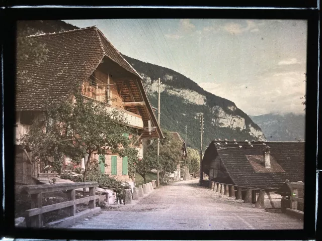 SWISS SNOW MOUNTAIN GIETROZ 1912 AUTOCHROME GLASS PLATE LIGHT 9x12