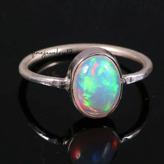 Ethiopian Opal 925 Sterling Silver Band Ring Handmade Simple Ring Jewelry PBX46