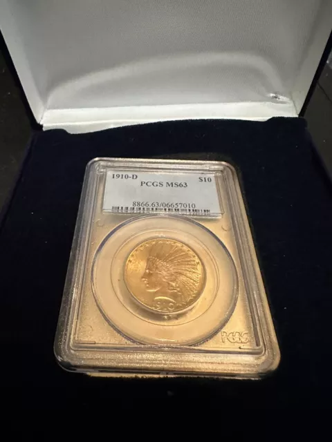 1910 D  $10 Ten Dollar Liberty Head Gold Eagle Graded MS 63