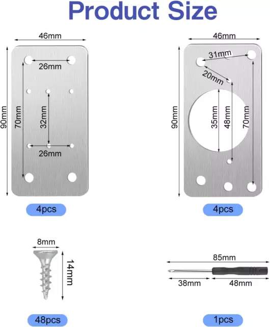 Piastra Di Riparazione per Armadio, 8 Pezzi, Cerniera Con Cacciavite, Piastra Di 2