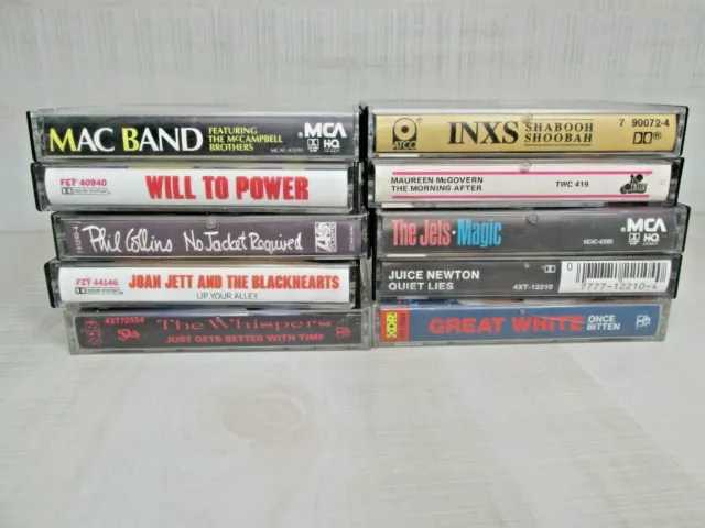 Lot of 10 Cassette Tapes Inxs,The Wispers,Will To The Power,Great White,ETC