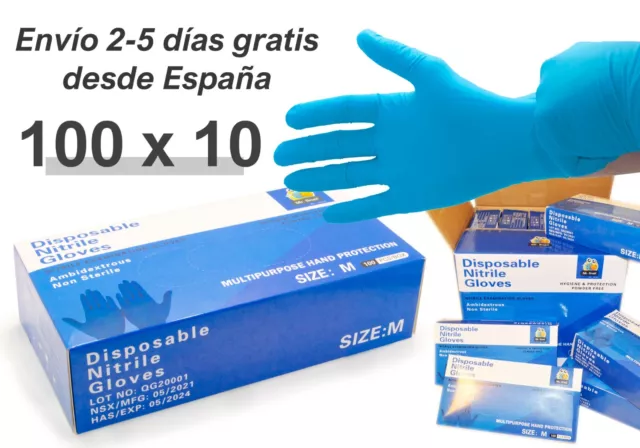 10 cajas de 100 Guantes de Nitrilo Puro desechables talla M - Sin Polvo