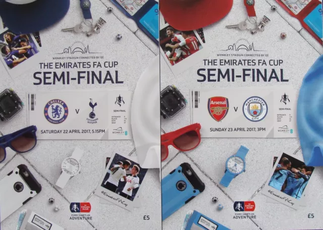 FA CUP SEMI FINAL 2017 - set of BOTH Programmes Arsenal Man City, Chelsea, Spurs