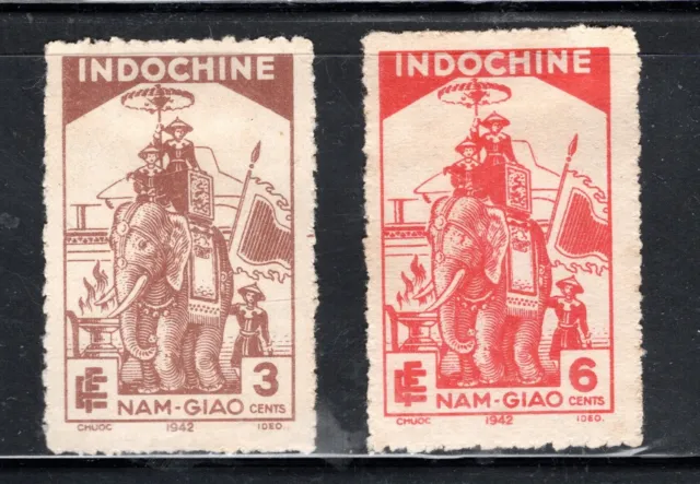 French Indo-China Stamp Scott #213-214, Harnessed Elephant, MLH, SCV$4.00