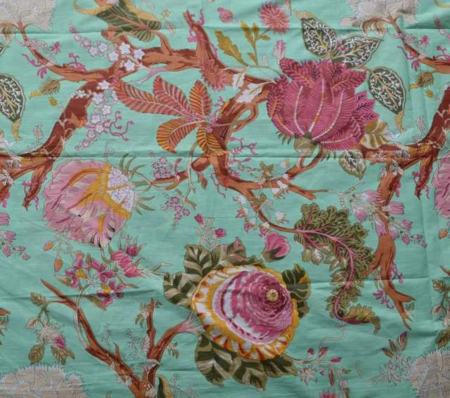 4.6m Coton Vert Main Bloc Imprimé Floral Tissu Naturel Colorants Indien