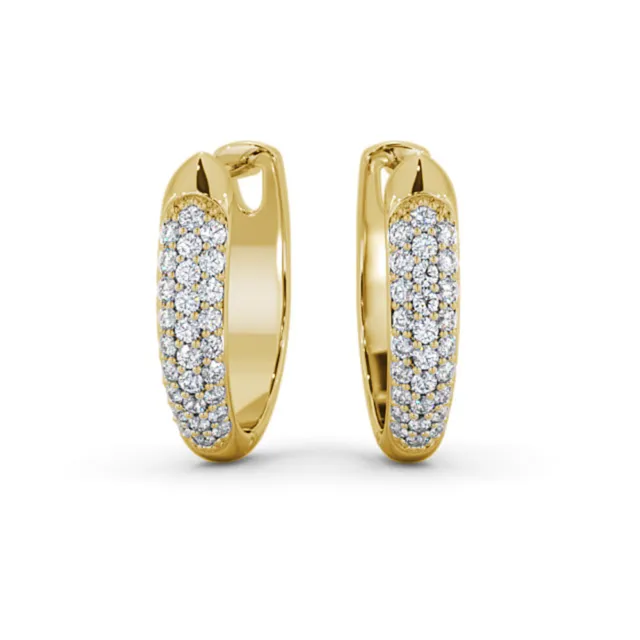Yellow Gold Women Hoop Round Cut 0.30 Carat Natural Diamond Solid 14K  Earrings
