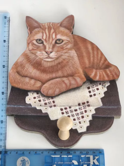 Cat decorative sign wood Key Holder Towel Hanger rustic farmhouse style EUC