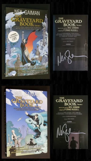 NEIL GAIMAN SIGNED - The Graveyard Book Graphic Novel Complete Set of Two Books!