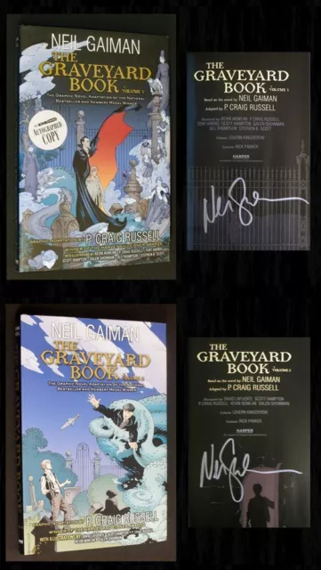 NEIL GAIMAN SIGNED - The Graveyard Book Graphic Novel Complete Set of Two Books!