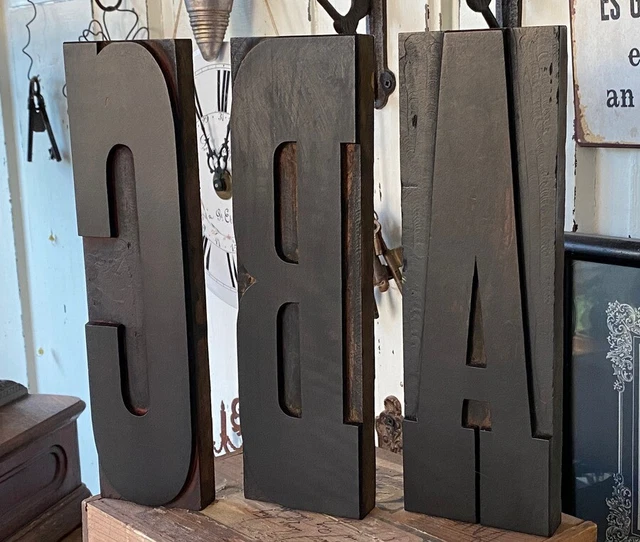 "ABC" caractères d'imprimerie en bois lettres anciennes typographie imprimeur~