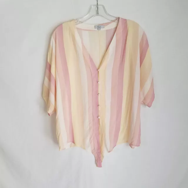 Rails Womens Striped V-Neck Tie Front Crop Button Down Top Shirt Size Large