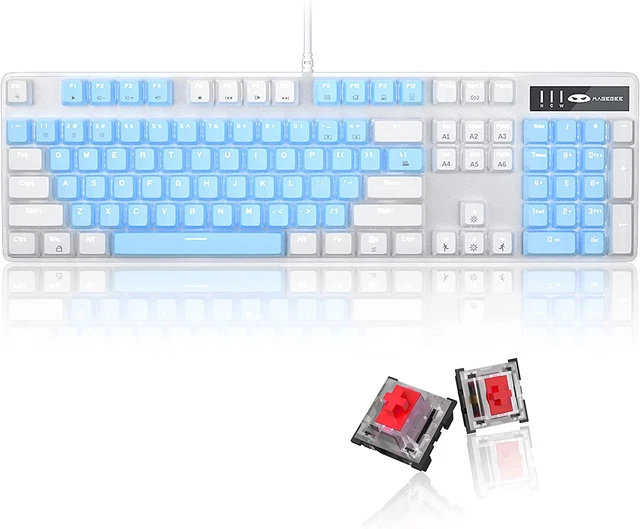Mechanical Gaming Keyboard, 104 Keys White Backlit Mechanical Keyboards with Red