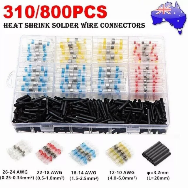 Solder Seal Sleeve Heat Shrink Butt Wire Connectors Terminals Kit Waterproof