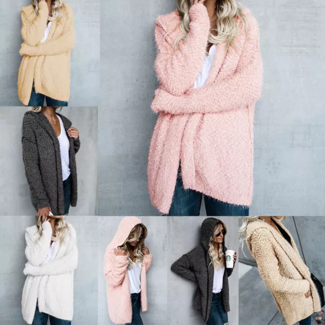 Womens Teddy Bear Coat Cardigan Ladies Fleece Hoodie Fluffy Baggy Jacket Tops