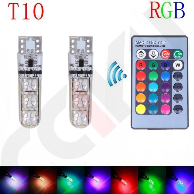 2pcs T10 W5W 5050 6SMD RGB LED Multi Color Light Car Wedge Bulbs Remote Control